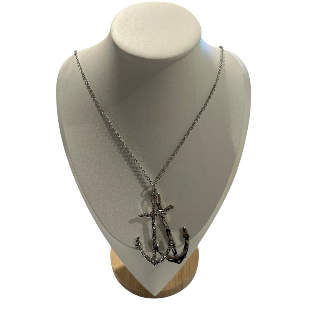Silver Tone Double Anchor Pendant Necklace Nautical Coastal Jewelry, great gift!